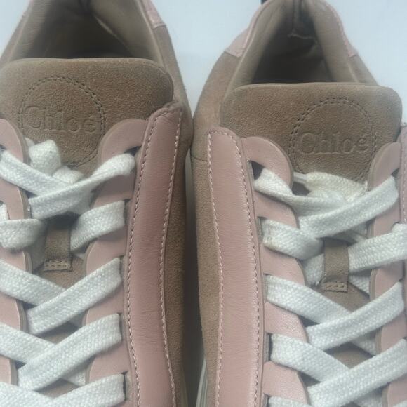CHLOE PLATFORM Delicate PINK Leather TAN SUEDE LADIES SNEAKER 40 VGUC - Picture 7 of 15